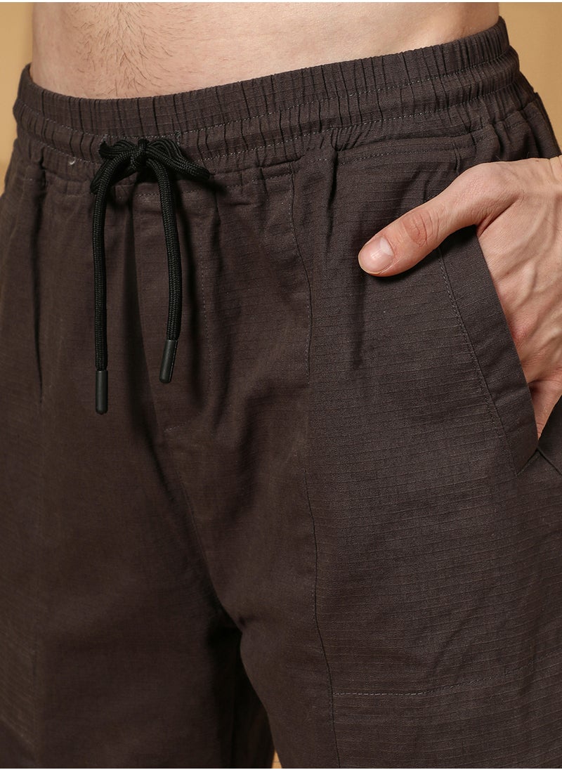 Men's Umber Brown Solid Utility Trousers