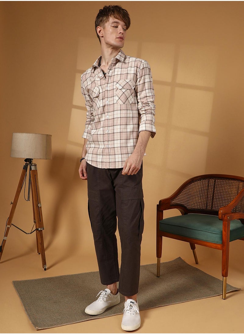 Men's Umber Brown Solid Utility Trousers