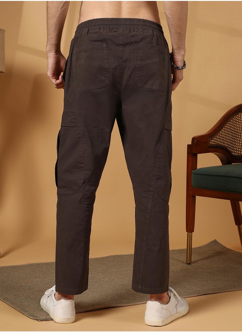 Men's Umber Brown Solid Utility Trousers