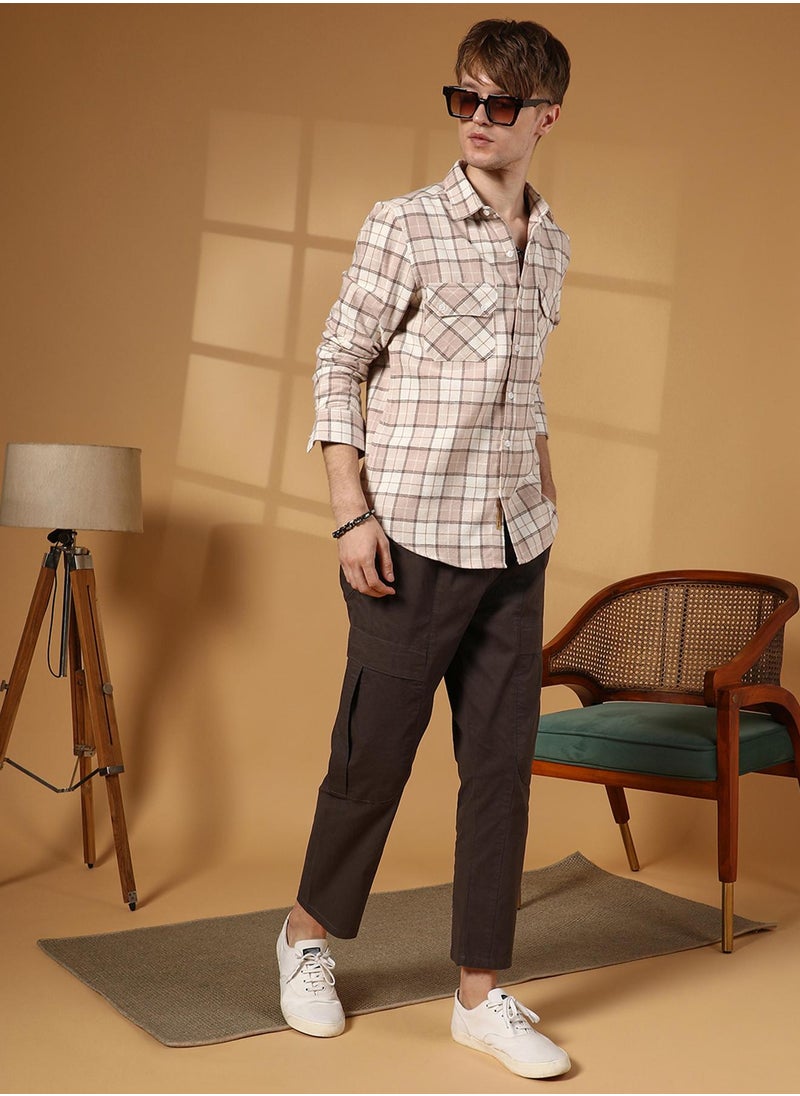 Men's Umber Brown Solid Utility Trousers