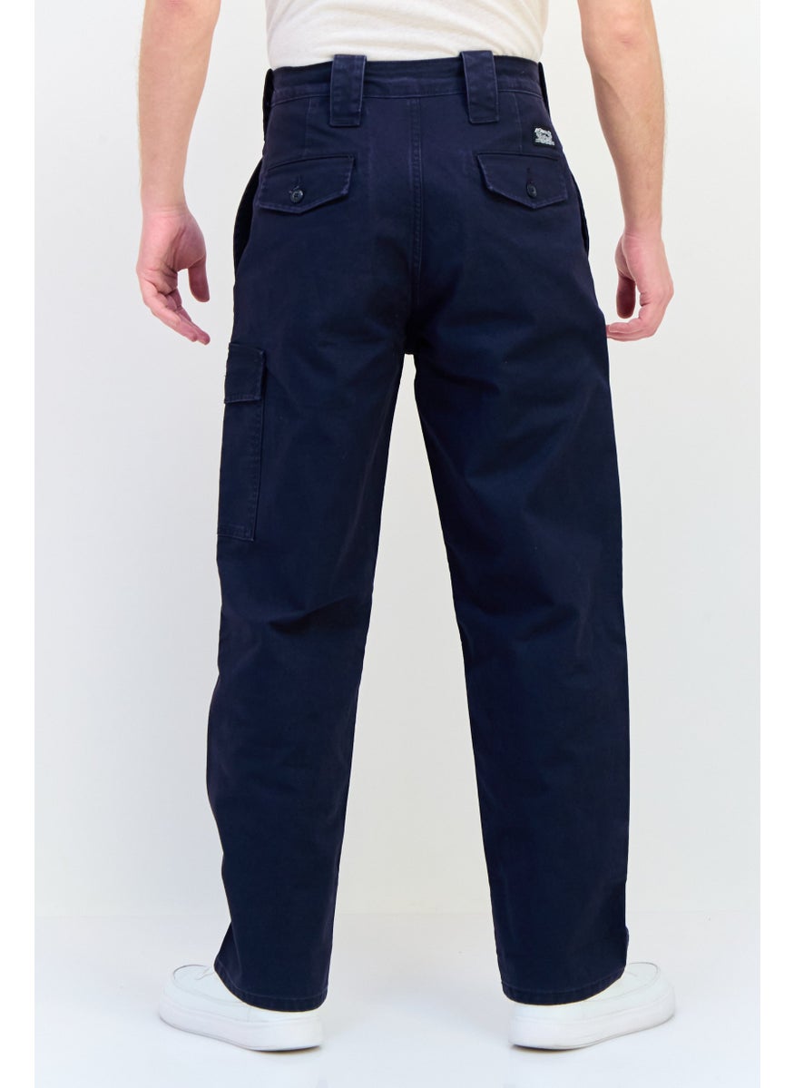 Men Loose Fit Solid Cargo Pants, Dark Navy