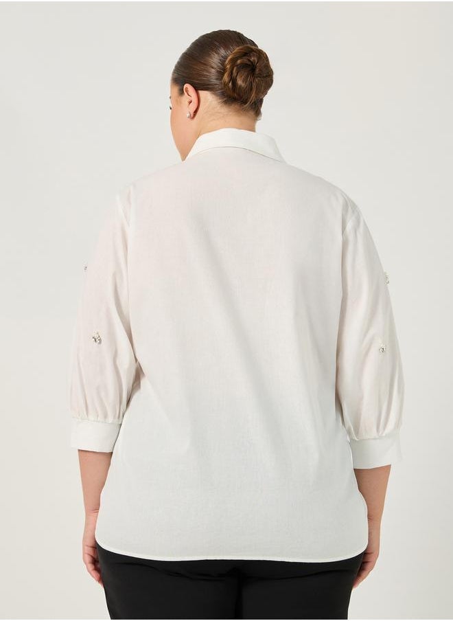 Plus Size Balloon Sleeves Collared Shirt