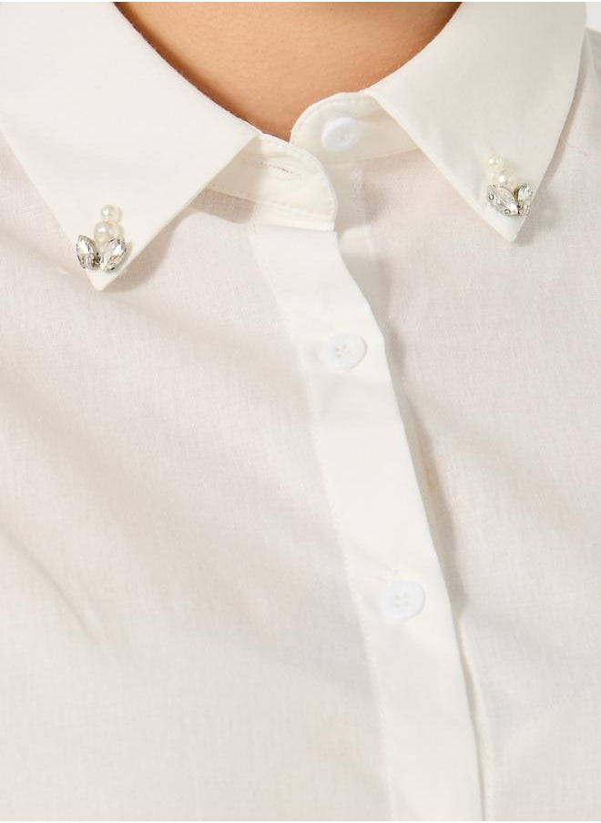 Plus Size Balloon Sleeves Collared Shirt