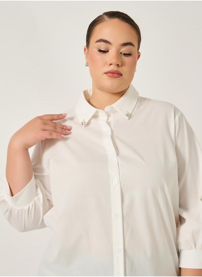 Plus Size Balloon Sleeves Collared Shirt