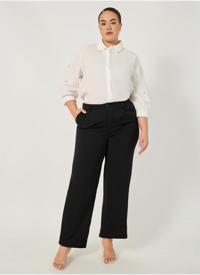 Plus Size Balloon Sleeves Collared Shirt