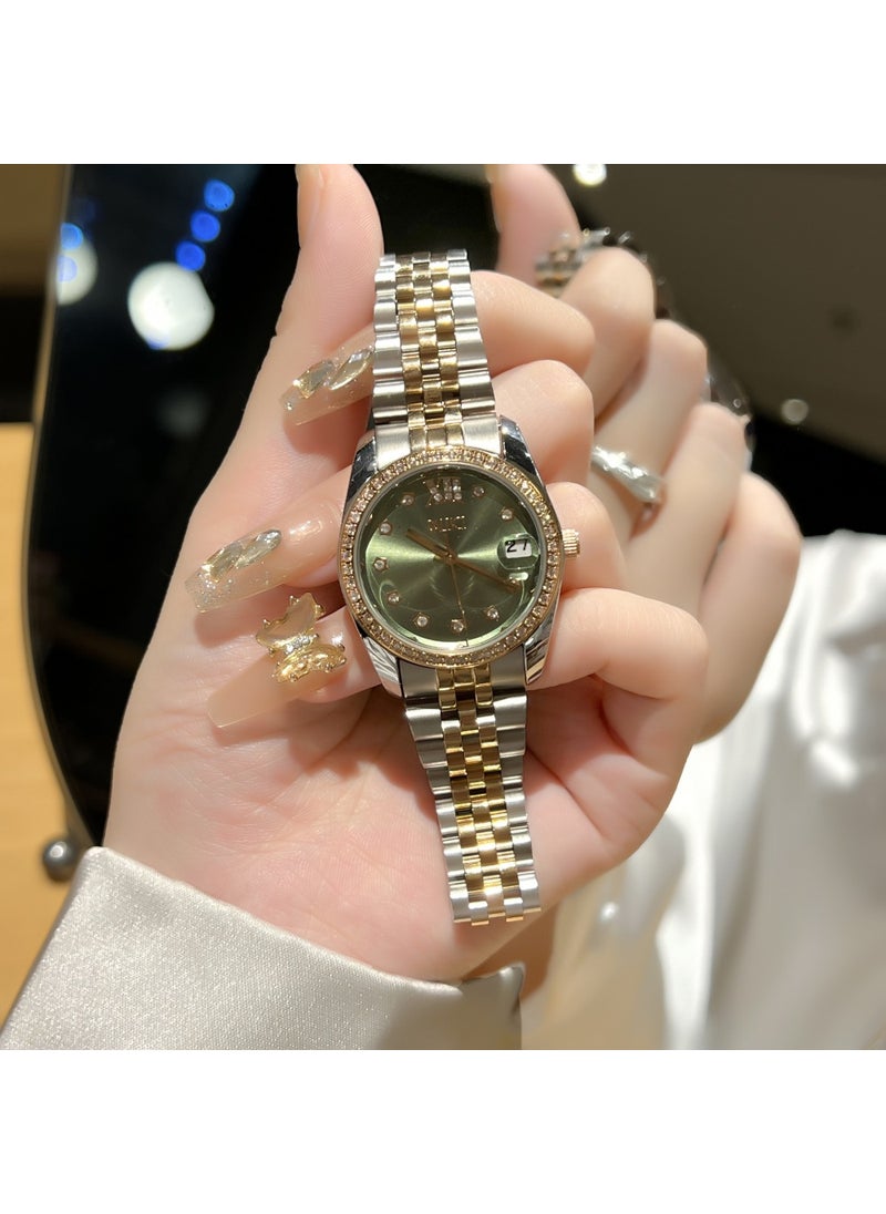 Brand Watches Quartz Steel Strap Waterproof Men Women Olive green