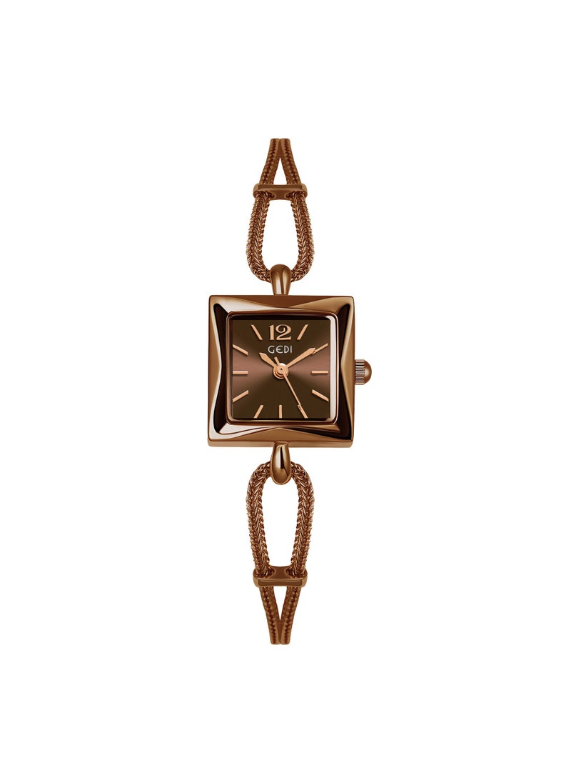 Gody Chic Womens Square Dial Quartz Watch Coffee with coffee plate