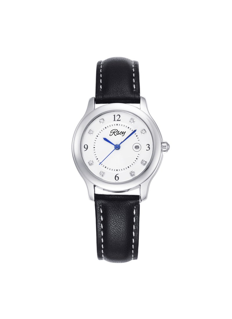 Live Sale Diamond-Studded Quartz Watch for Women Silver Shell Black Belt