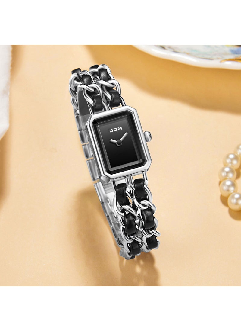 DOM Square Sugar Quartz Watch for Women Black (bare table)