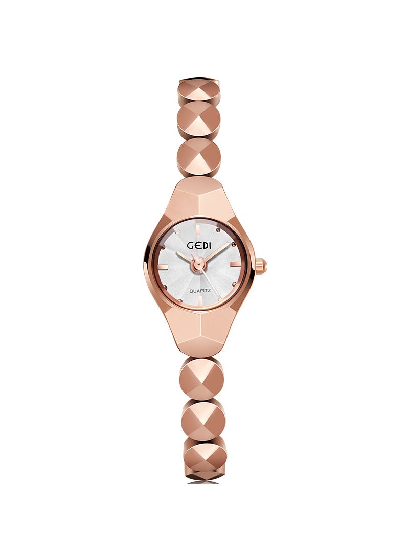Chic Mini Quartz Wristwatch for Women Rose Gold Shell Black