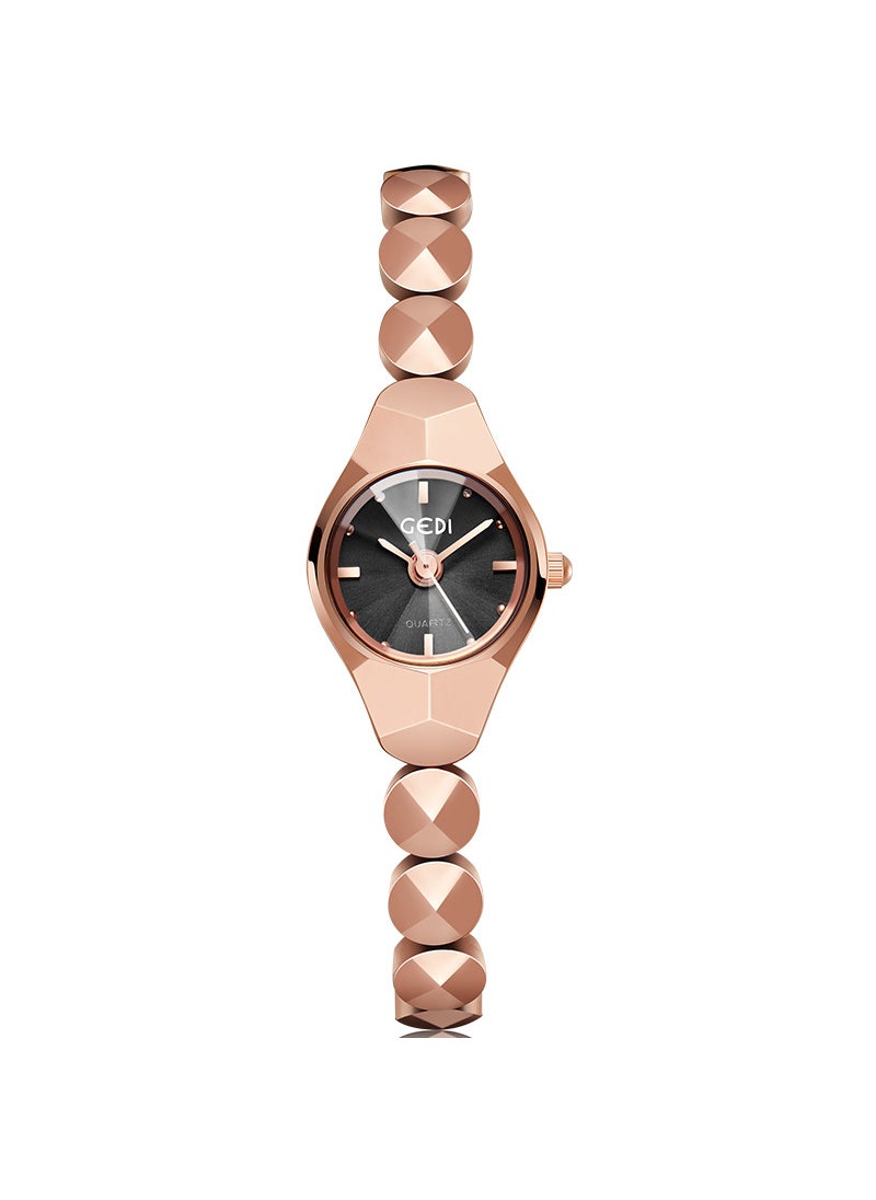 Chic Mini Quartz Wristwatch for Women Rose Gold Shell Black