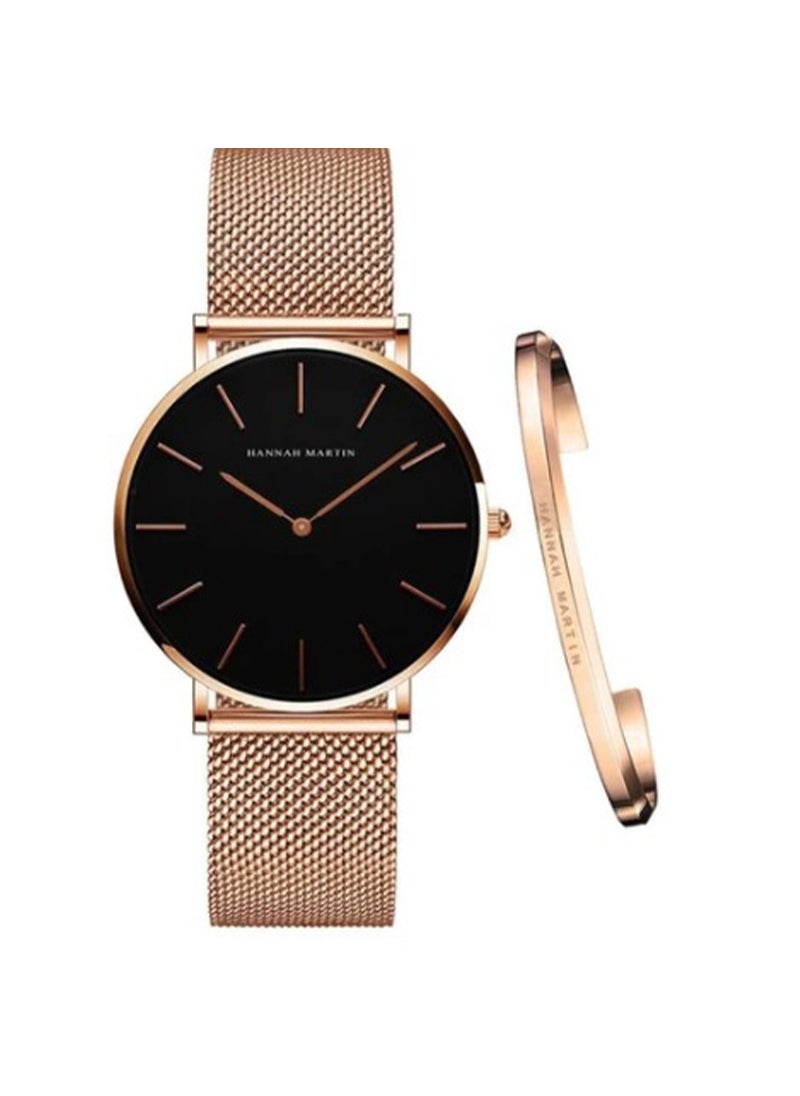 Quartz Movement Mesh Strap Watch for Women 36mm CH36WFF Rose Gold Fine Bracelet