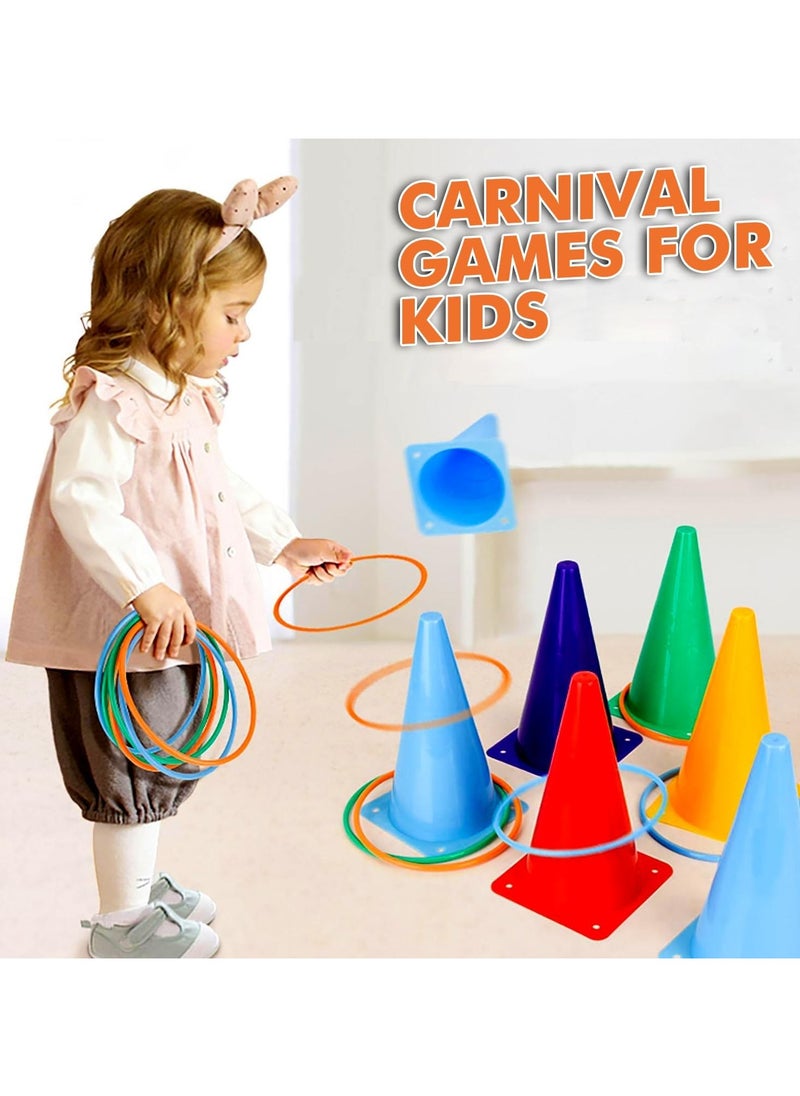 31 Pcs Plastic Cones and Rings Games Ring Toss Games for Adults, Carnival Games for Kids, Bean Bag for Kids Games Birthday Party, Yard Games, Sports  Outdoor Games for Family Party