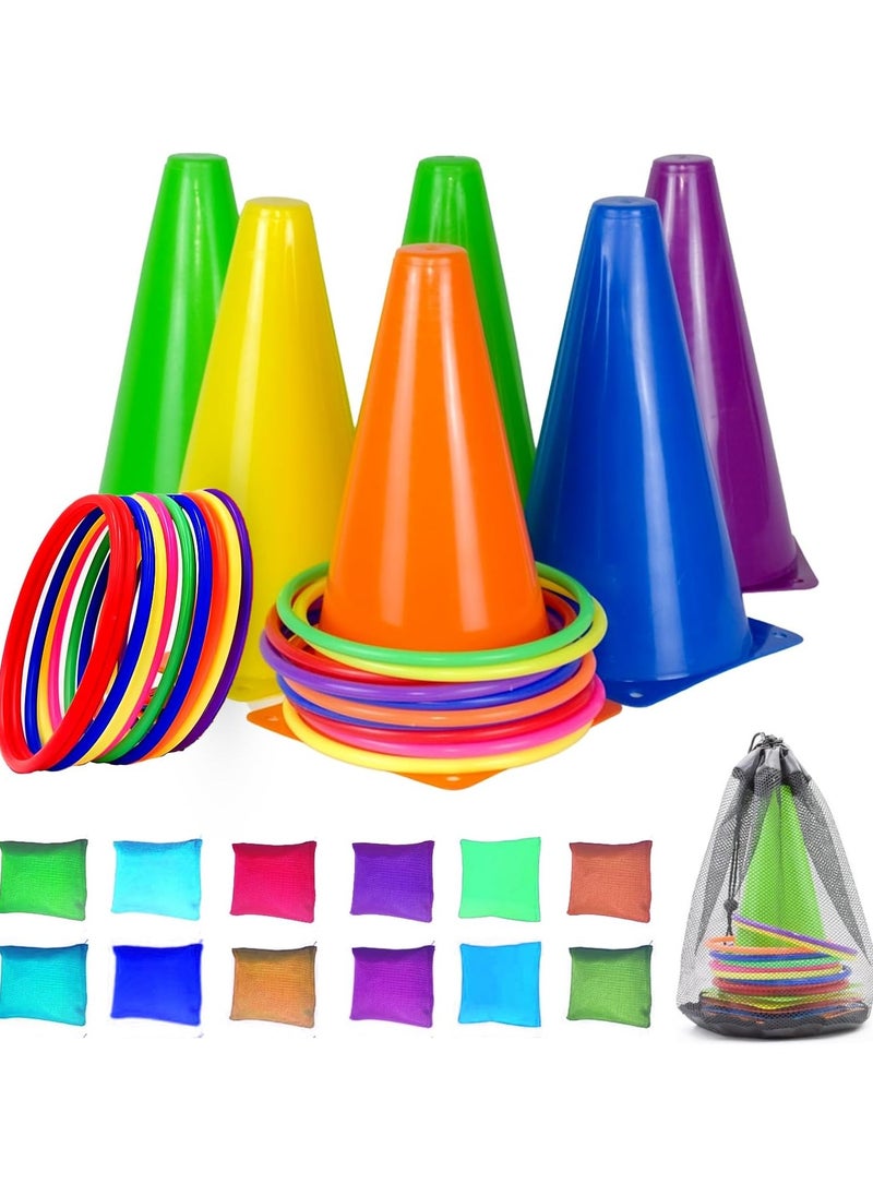 31 Pcs Plastic Cones and Rings Games Ring Toss Games for Adults, Carnival Games for Kids, Bean Bag for Kids Games Birthday Party, Yard Games, Sports  Outdoor Games for Family Party