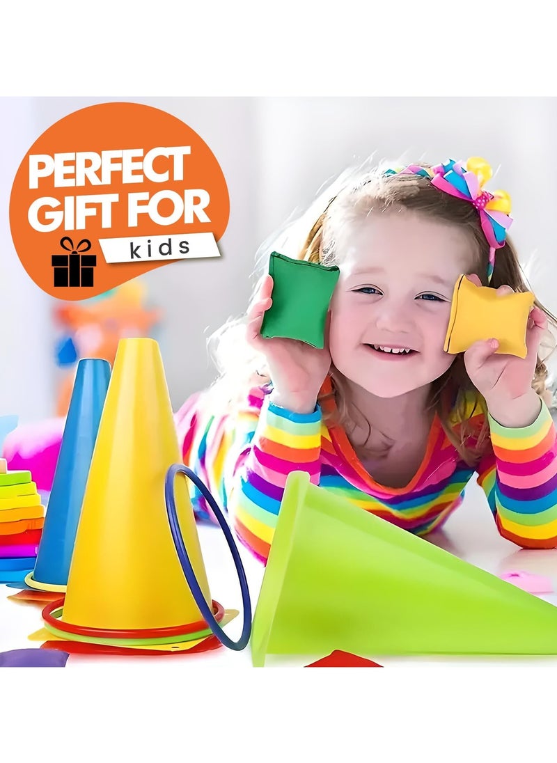 31 Pcs Plastic Cones and Rings Games Ring Toss Games for Adults, Carnival Games for Kids, Bean Bag for Kids Games Birthday Party, Yard Games, Sports  Outdoor Games for Family Party
