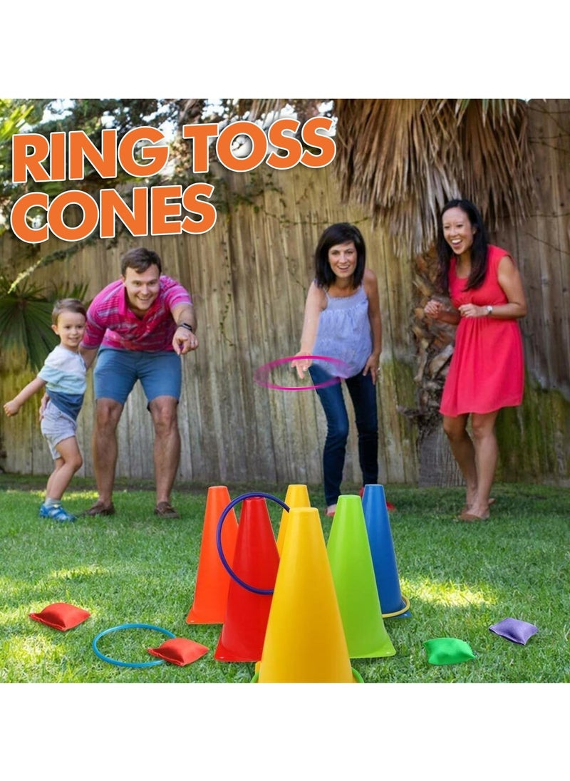 31 Pcs Plastic Cones and Rings Games Ring Toss Games for Adults, Carnival Games for Kids, Bean Bag for Kids Games Birthday Party, Yard Games, Sports  Outdoor Games for Family Party