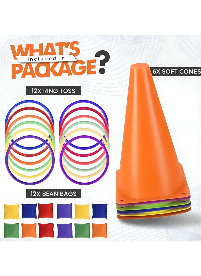 31 Pcs Plastic Cones and Rings Games Ring Toss Games for Adults, Carnival Games for Kids, Bean Bag for Kids Games Birthday Party, Yard Games, Sports  Outdoor Games for Family Party