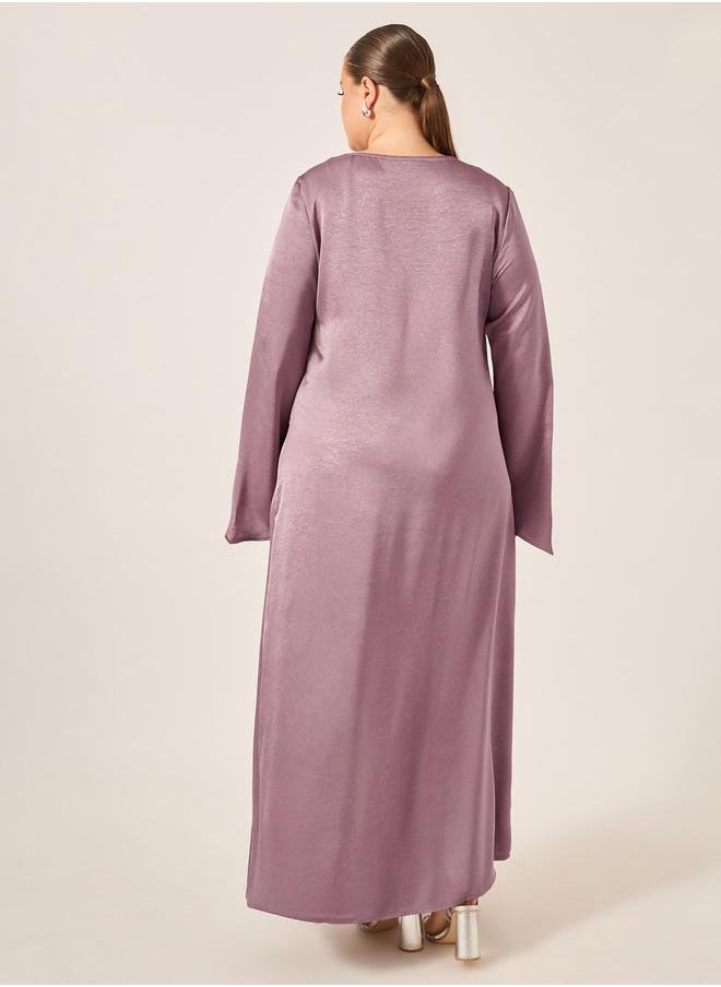 Plus Size Textured Tie-Up Neck A-Line Maxi Dress