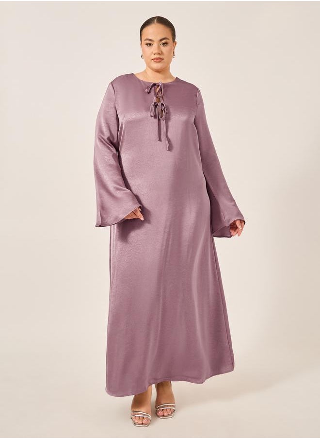 Plus Size Textured Tie-Up Neck A-Line Maxi Dress