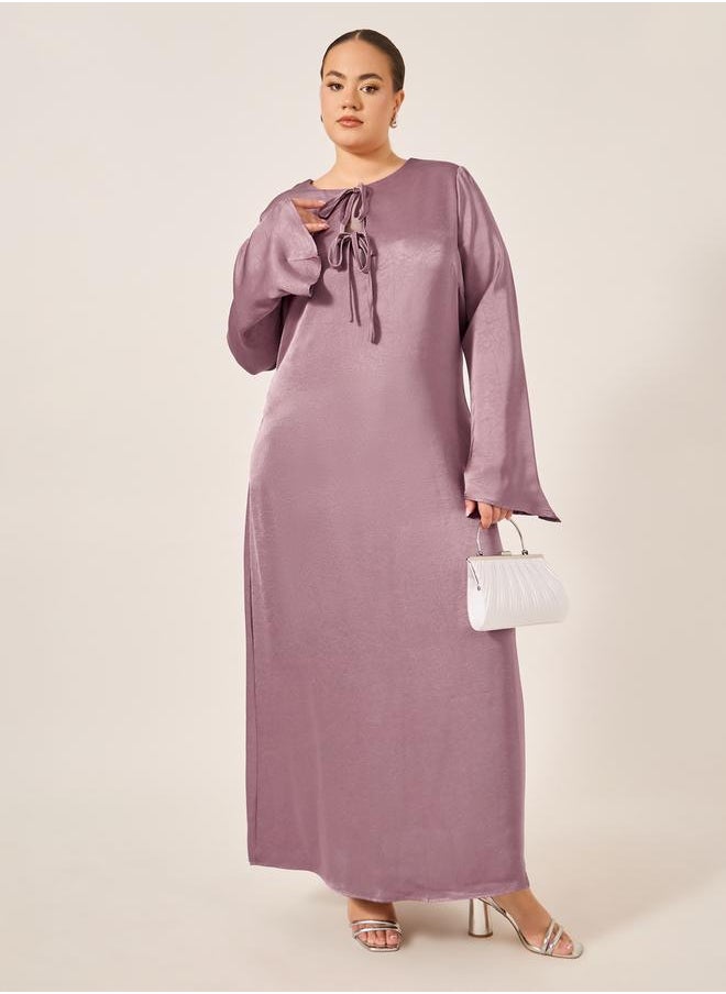 Plus Size Textured Tie-Up Neck A-Line Maxi Dress