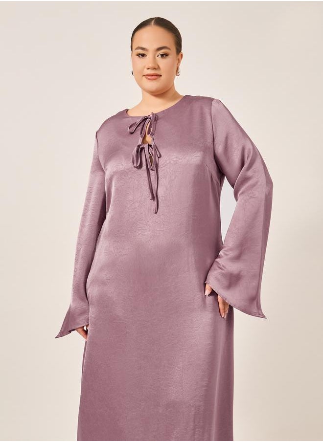 Plus Size Textured Tie-Up Neck A-Line Maxi Dress