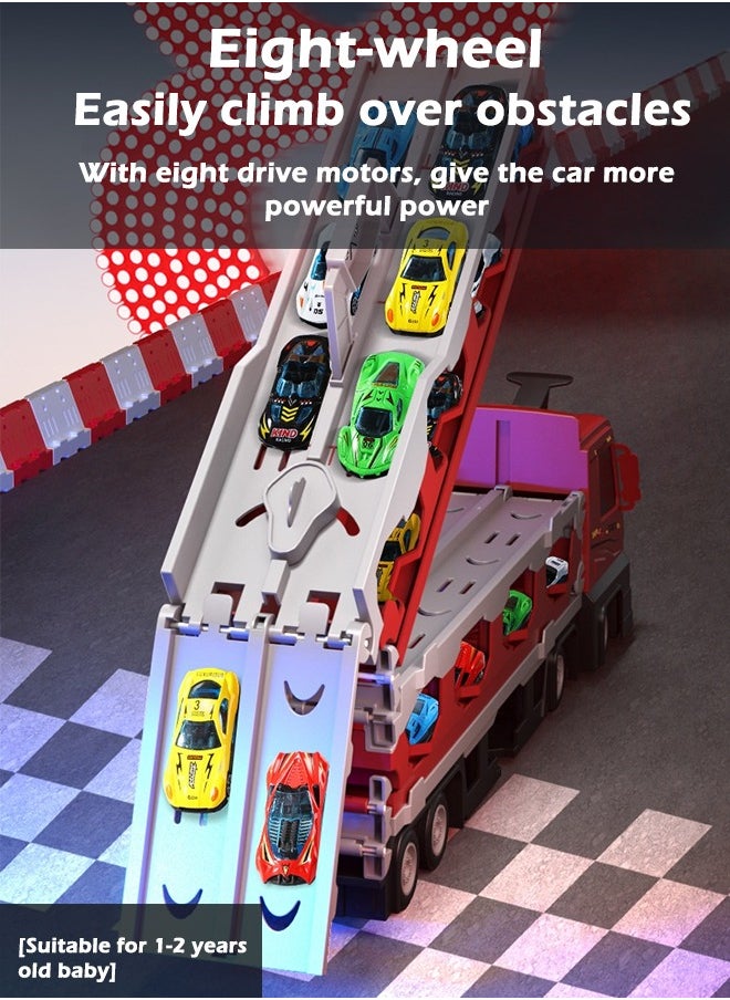 Folding Ejection Race Truck with16PCS Alloy Cars,Kids Car Transport Container Trucks,207 CM,Gifts For Boys 3+ Years