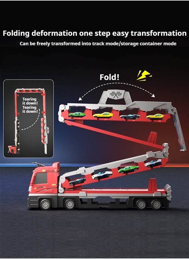 Folding Ejection Race Truck with16PCS Alloy Cars,Kids Car Transport Container Trucks,207 CM,Gifts For Boys 3+ Years