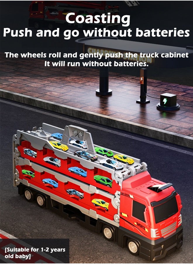 Folding Ejection Race Truck with16PCS Alloy Cars,Kids Car Transport Container Trucks,207 CM,Gifts For Boys 3+ Years