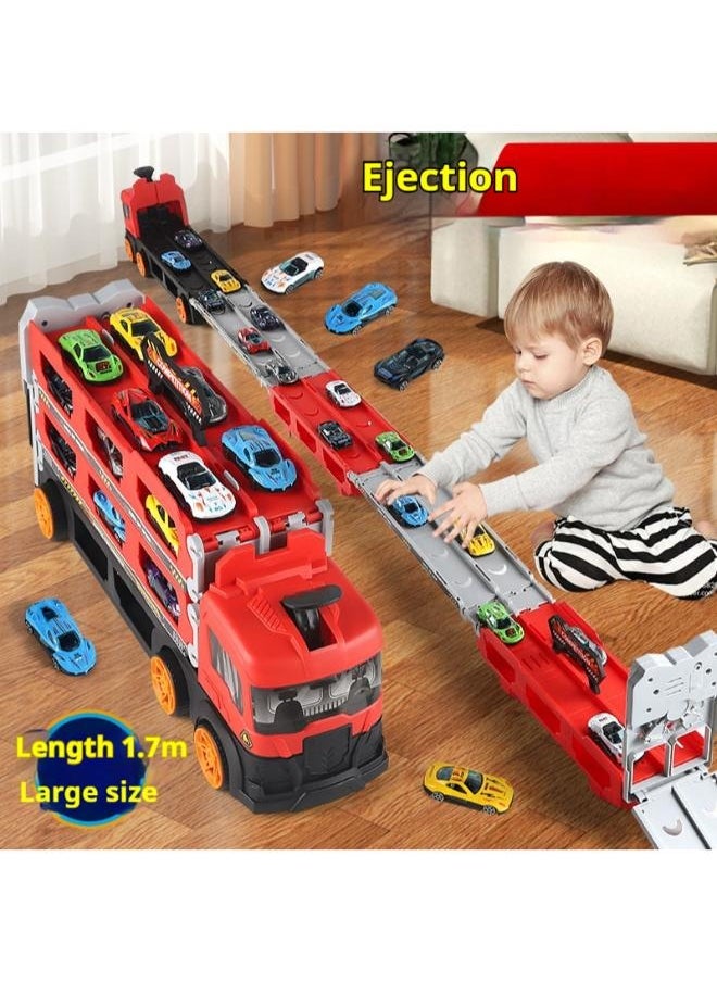 Folding Ejection Race Truck with16PCS Alloy Cars,Kids Car Transport Container Trucks,207 CM,Gifts For Boys 3+ Years