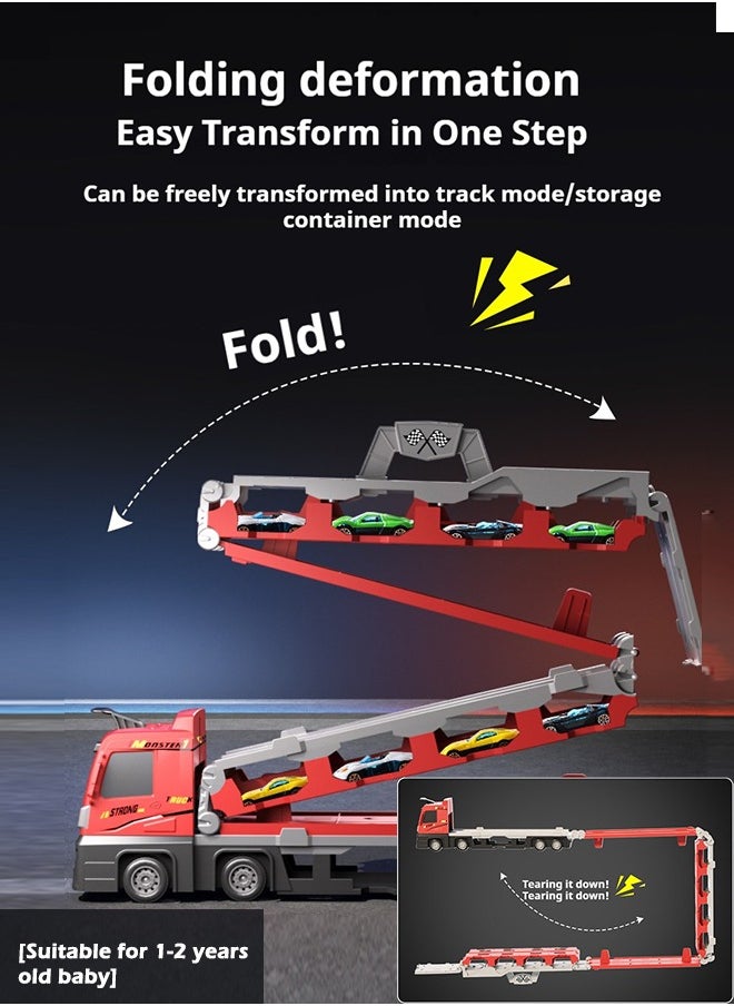 Folding Ejection Race Truck with16PCS Alloy Cars,Kids Car Transport Container Trucks,207 CM,Gifts For Boys 3+ Years