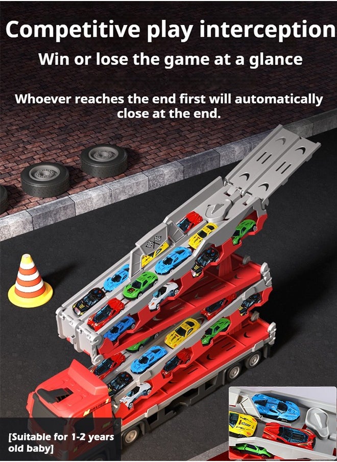 Folding Ejection Race Truck with16PCS Alloy Cars,Kids Car Transport Container Trucks,207 CM,Gifts For Boys 3+ Years