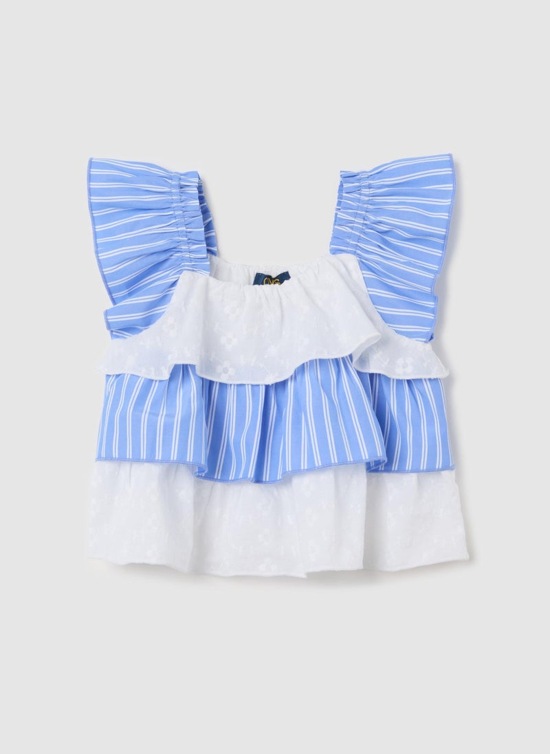 Blue And White Striped Blouse For Girls