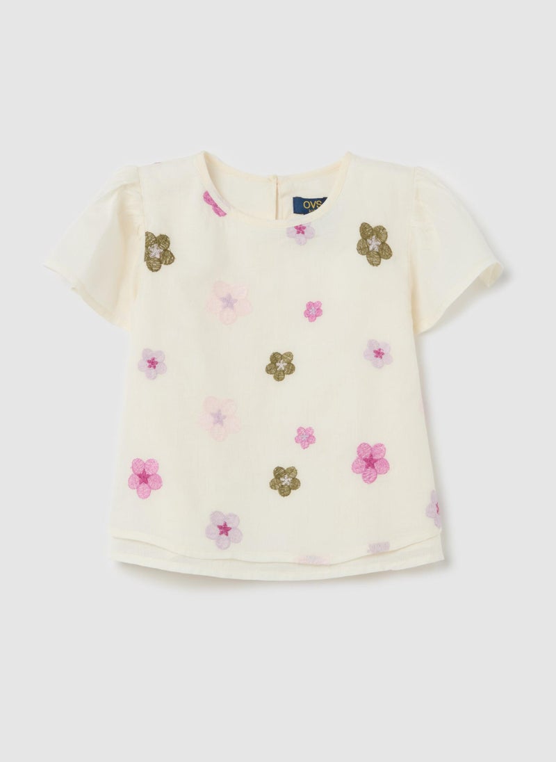 Blouse With Small Flowers Embroidery