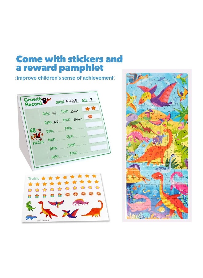 Jigsaw Puzzles, Enlightenment Wooden Toys Big Block 3 in 1 for Kids Ages 3-5 Years Old Preschool Educational Learning Gift, 3 Pack 48-60 Pieces Dinosaur Children Puzzles for Toddler Boys and Girls