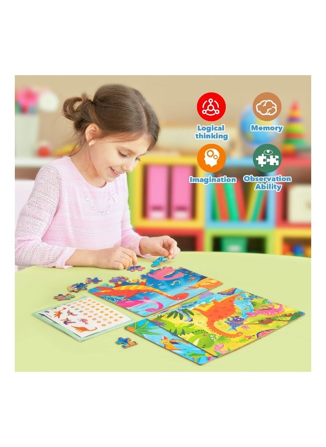 Jigsaw Puzzles, Enlightenment Wooden Toys Big Block 3 in 1 for Kids Ages 3-5 Years Old Preschool Educational Learning Gift, 3 Pack 48-60 Pieces Dinosaur Children Puzzles for Toddler Boys and Girls