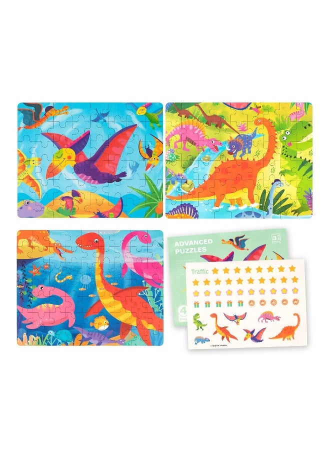 Jigsaw Puzzles, Enlightenment Wooden Toys Big Block 3 in 1 for Kids Ages 3-5 Years Old Preschool Educational Learning Gift, 3 Pack 48-60 Pieces Dinosaur Children Puzzles for Toddler Boys and Girls