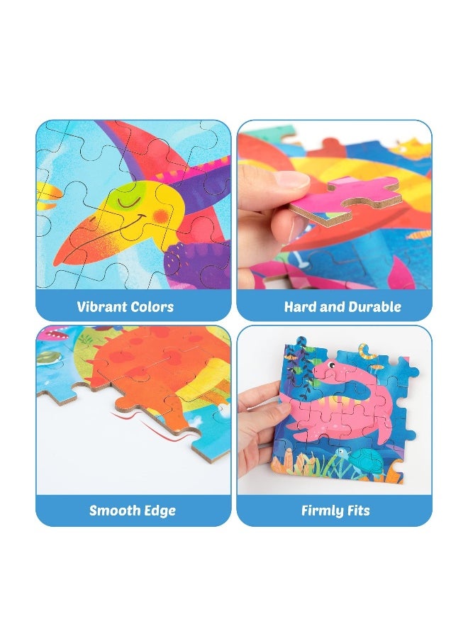 Jigsaw Puzzles, Enlightenment Wooden Toys Big Block 3 in 1 for Kids Ages 3-5 Years Old Preschool Educational Learning Gift, 3 Pack 48-60 Pieces Dinosaur Children Puzzles for Toddler Boys and Girls