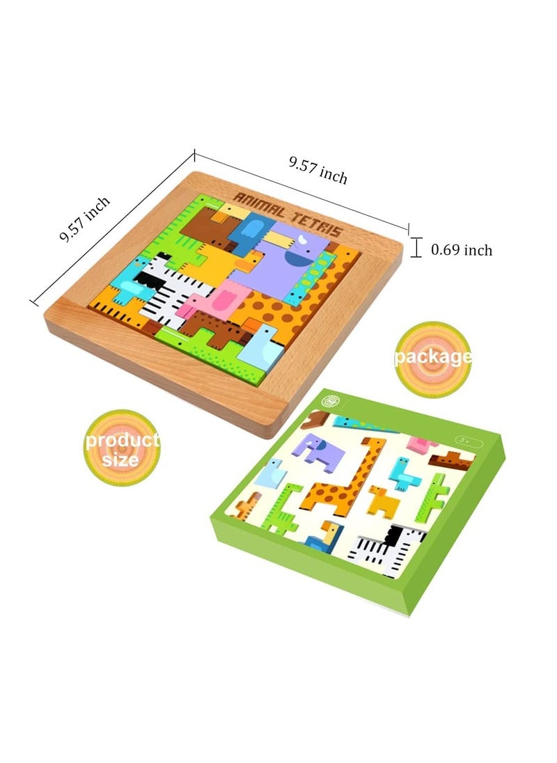 Wooden Toddler Puzzles Toys Animal Beechwood Building Blocks Montessori Educational Toys for Toddler 3 Years Shape Matching 3D Wooden Puzzle