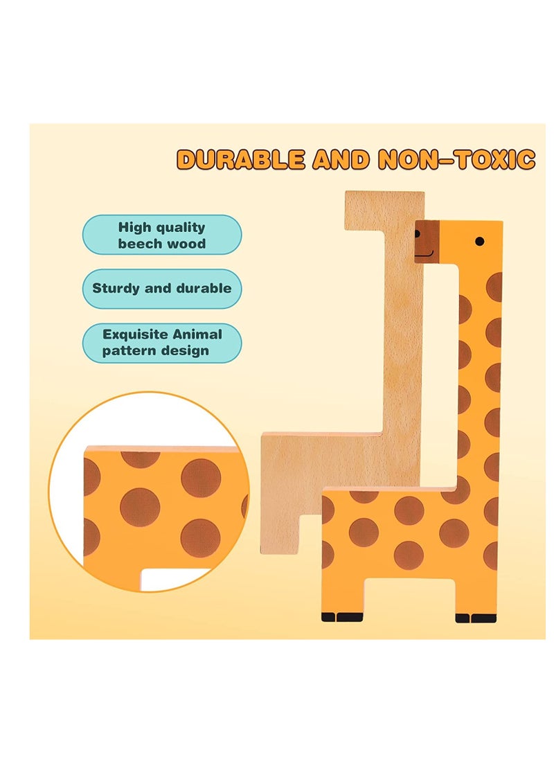Wooden Toddler Puzzles Toys Animal Beechwood Building Blocks Montessori Educational Toys for Toddler 3 Years Shape Matching 3D Wooden Puzzle