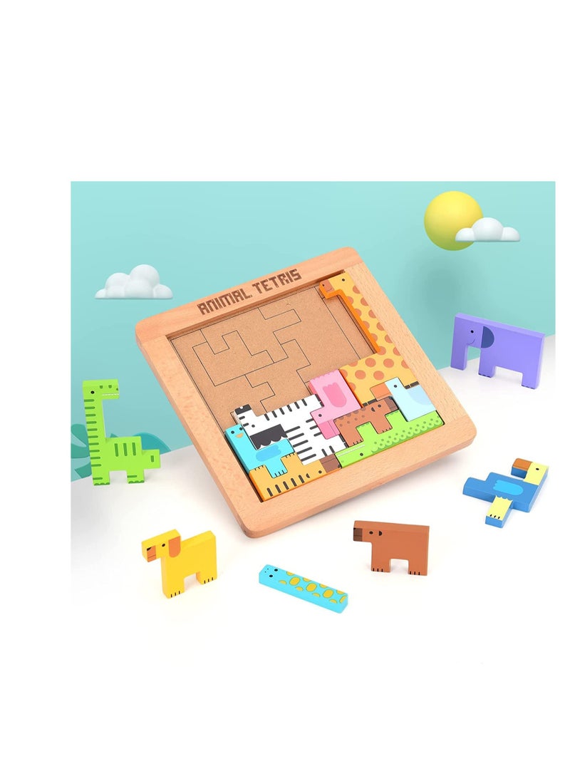 Wooden Toddler Puzzles Toys Animal Beechwood Building Blocks Montessori Educational Toys for Toddler 3 Years Shape Matching 3D Wooden Puzzle