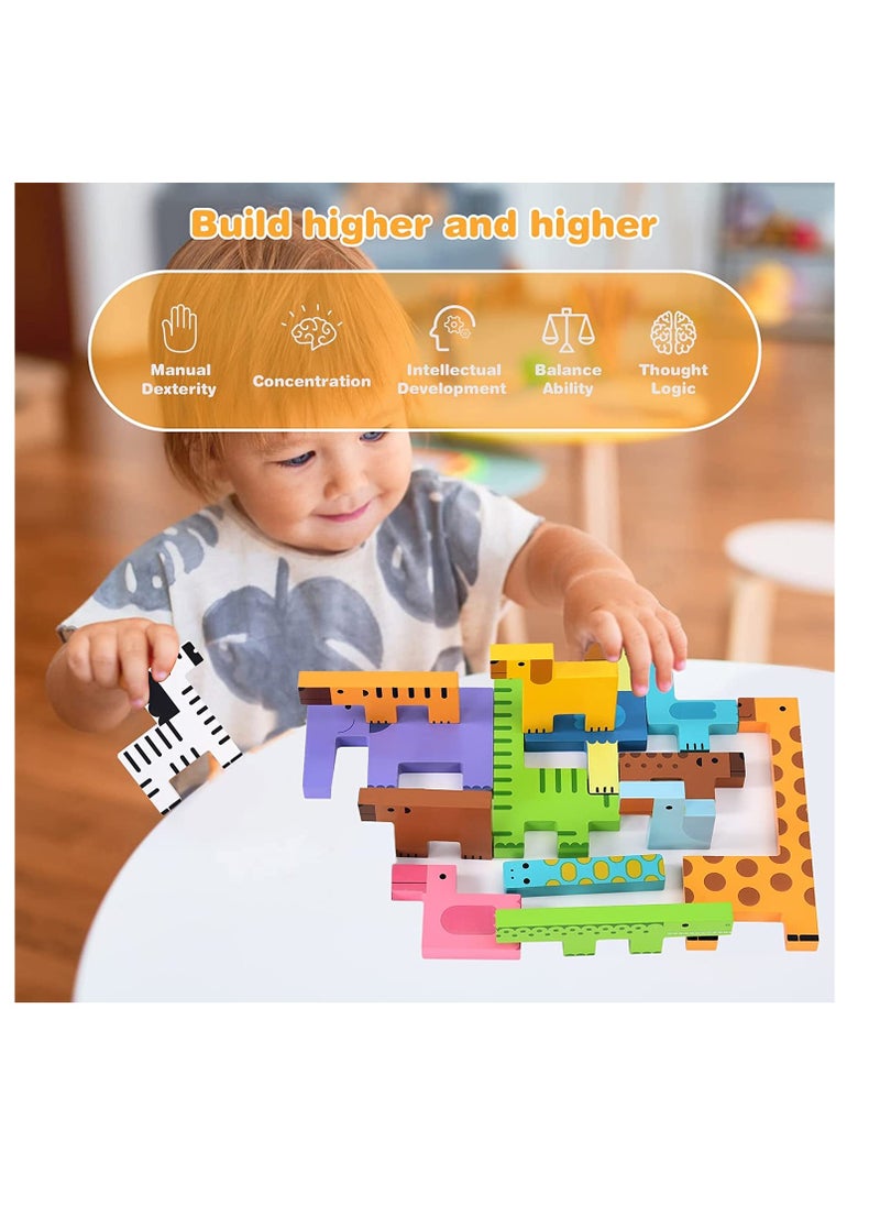 Wooden Toddler Puzzles Toys Animal Beechwood Building Blocks Montessori Educational Toys for Toddler 3 Years Shape Matching 3D Wooden Puzzle