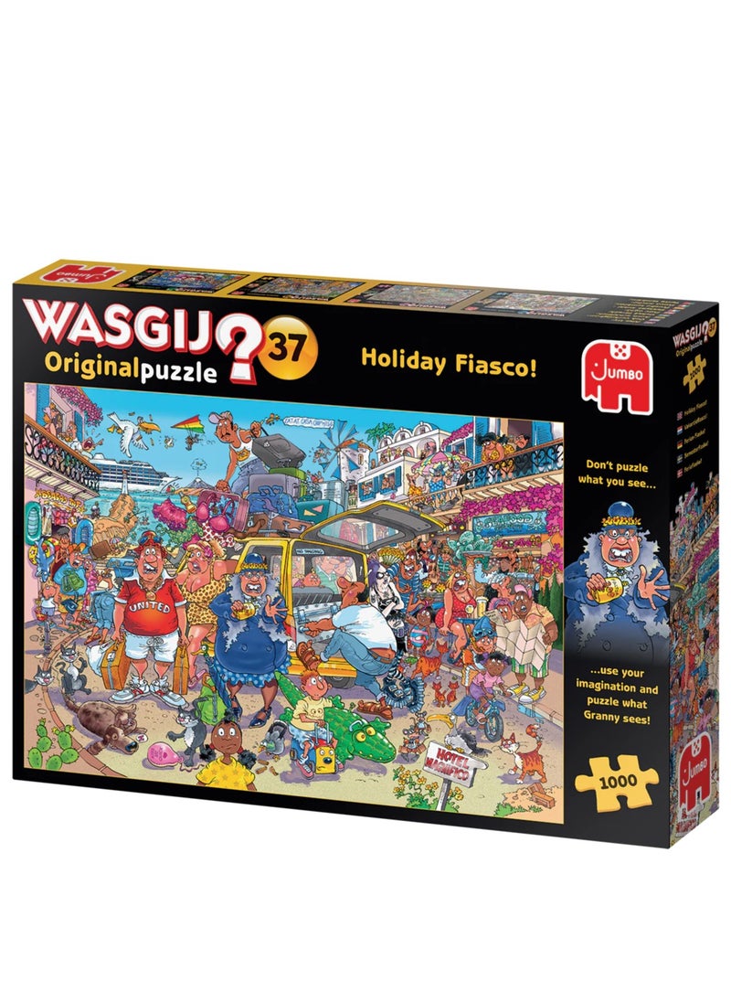 Holiday Fiasco 1000-Piece Jigsaw Puzzle | Fun & Challenging Family Game | Eco-Friendly Recycled Cardboard | Ideal for Adults | Unique Wasgij Design | 37L x 27W cm