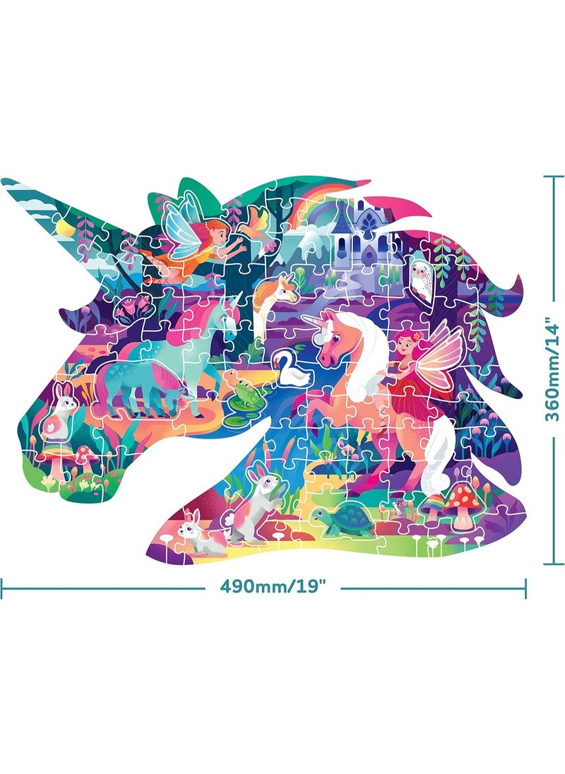 Jr Jigsaw 100-Piece Jigsaw Puzzle: Magical Unicorn Forest Shiny Shaped Puzzle & Coloring Book - 19.3inx14.2in - Jigsaws for Kids Aged 6 to 8 - Fantasy Themed Jigsaw – Unicorns and Fairies
