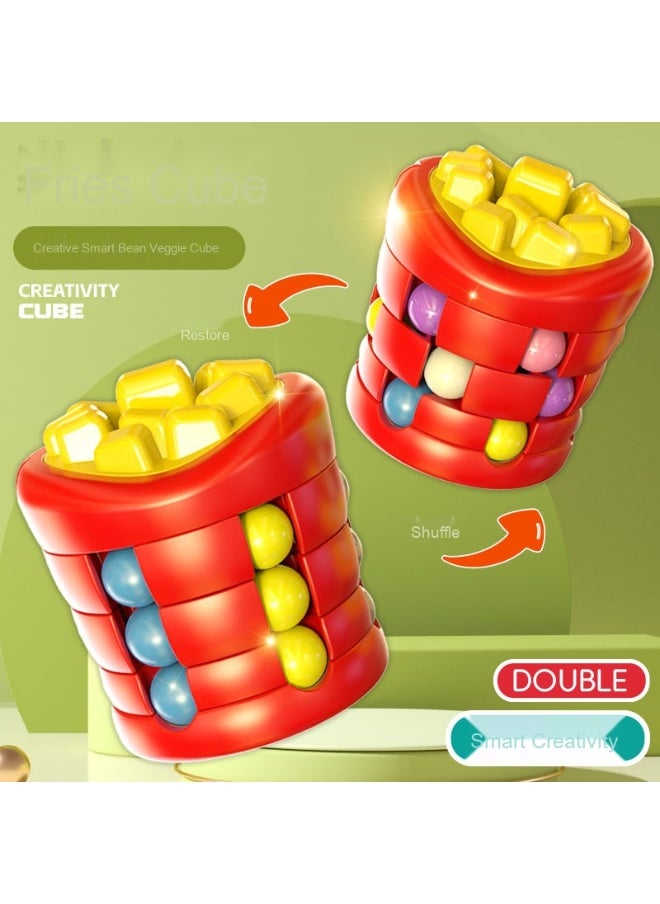 Burger Cube  Fry Pods Magic Finger Spinner – Innovative Stress Relief Fidget Toy with Rotating Beads for Kids' Intelligence Development(Fries)