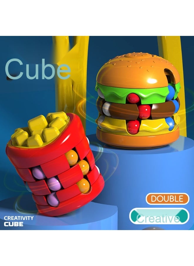 Burger Cube  Fry Pods Magic Finger Spinner – Innovative Stress Relief Fidget Toy with Rotating Beads for Kids' Intelligence Development(Fries)