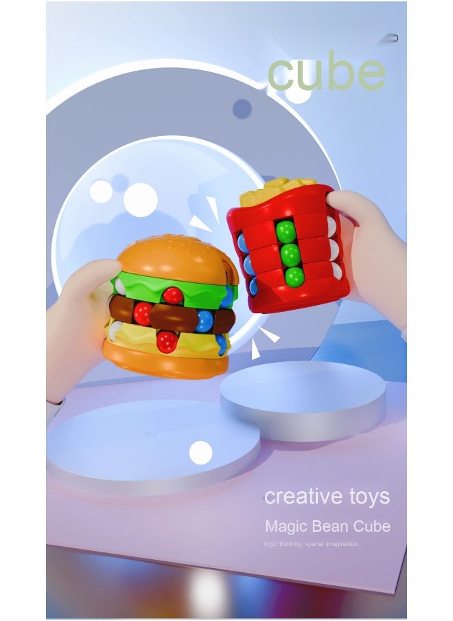 Burger Cube  Fry Pods Magic Finger Spinner – Innovative Stress Relief Fidget Toy with Rotating Beads for Kids' Intelligence Development(Fries)
