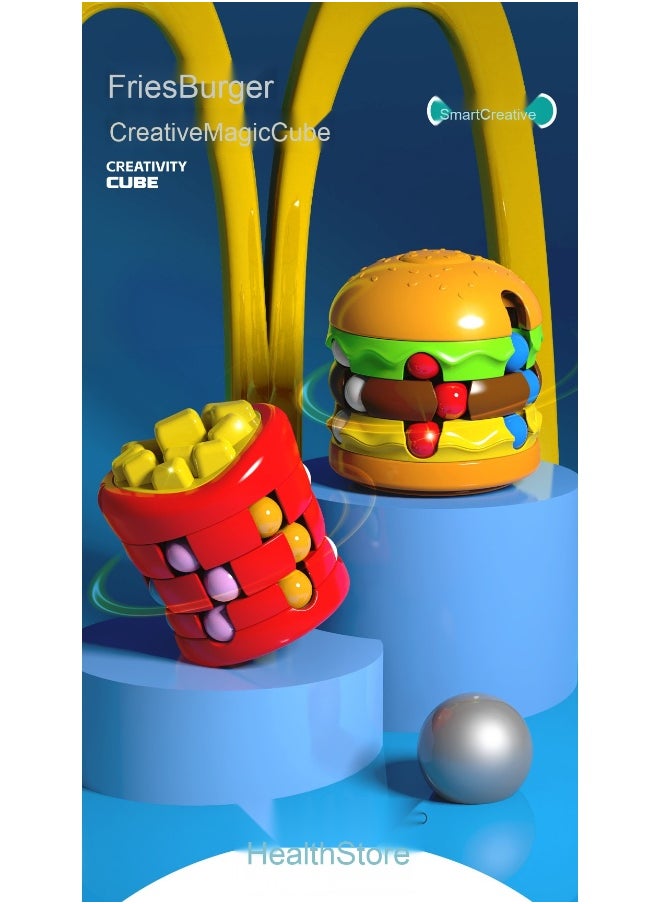 Burger Cube  Fry Pods Magic Finger Spinner – Innovative Stress Relief Fidget Toy with Rotating Beads for Kids' Intelligence Development(Fries)