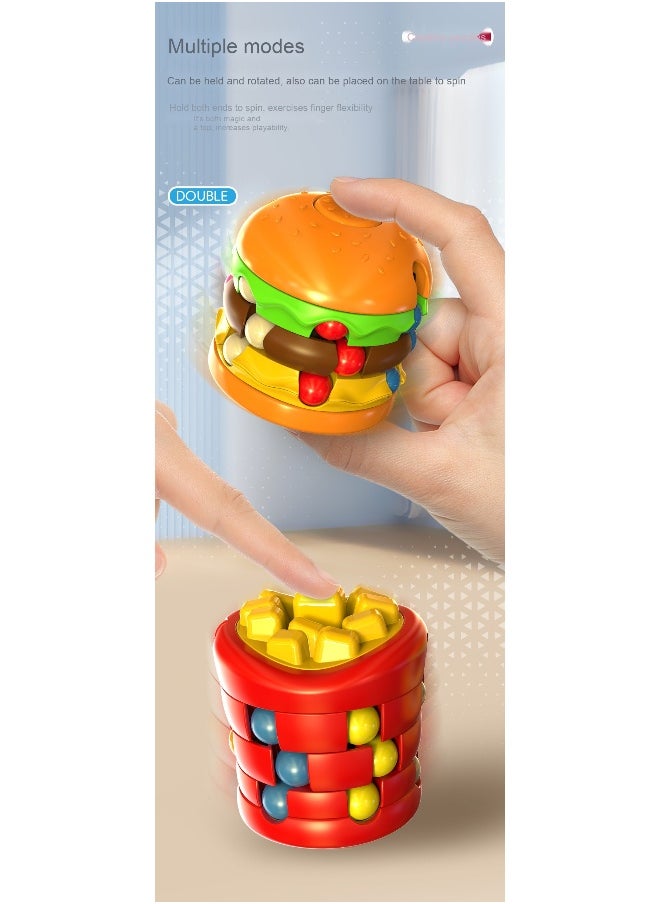 Burger Cube  Fry Pods Magic Finger Spinner – Innovative Stress Relief Fidget Toy with Rotating Beads for Kids' Intelligence Development(Fries)