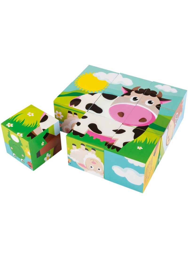 Kids Wooden 3D Cube Puzzle, for 2+ 9-Piece Small Brain Teaser Toy for Toddlers & Preschoolers, Montessori, Inspired Educational Puzzle for Fine Motor Skills, Color Recognition & Spatial Thinking, Durable, Safe, Natural Wood Block Puzzle Game.