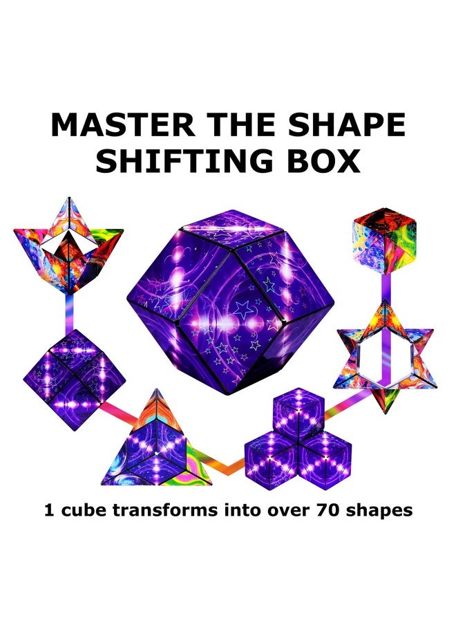 Shape Shifting Box - Award-Winning, Patented Fidget Cube W/ 36 Rare Earth Magnets - Transforms Into Over 70 Shapes, Download Fun In Motion Toys Mobile App (Holographic - Cosmos)